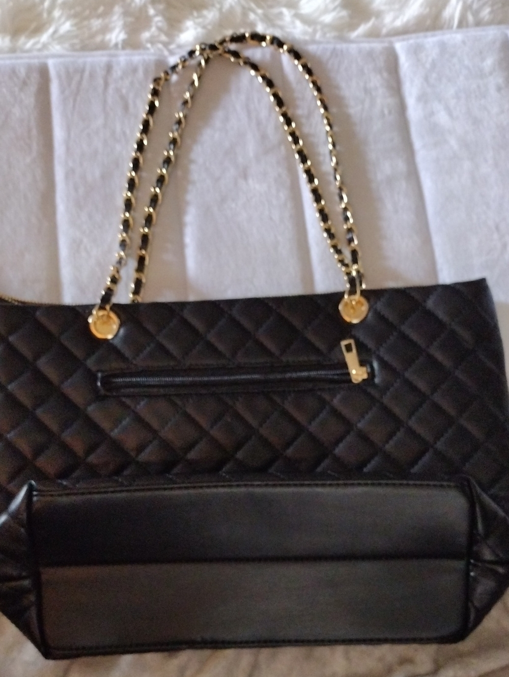 Black Quilted Chain-Handle Tote Bag